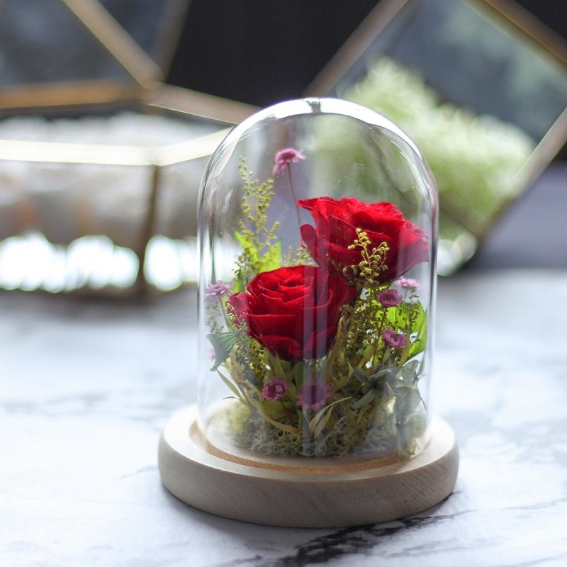 Eternal life glass cover cup/small home glass cover/customized non-withered rose flower gift/dry flower - ช่อดอกไม้แห้ง - พืช/ดอกไม้ หลากหลายสี