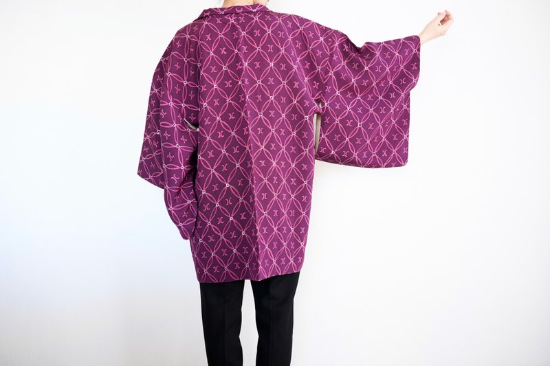 purple kimono, floral haori, vintage kimono, kimono jacket, Japanese kimono - Women's Casual & Functional Jackets - Silk Purple