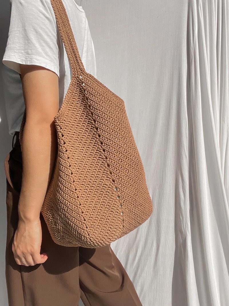 Almond /Sandy Tote bag ,Market bag ,Crochet bag ,Shopping bag - 側背包/斜背包 - 其他材質 咖啡色