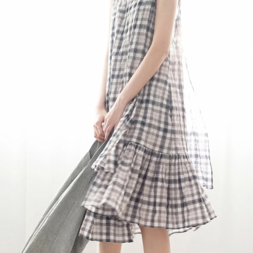 非対称ダブルドレスグレーグリッドカラー