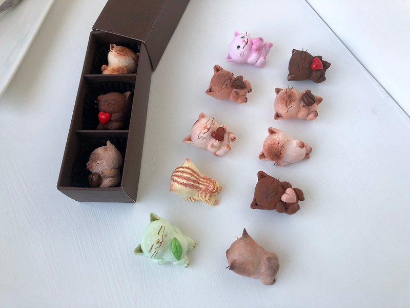 Cats like chocolate 3 sets (you can choose) - ตุ๊กตา - ดินเหนียว สีนำ้ตาล