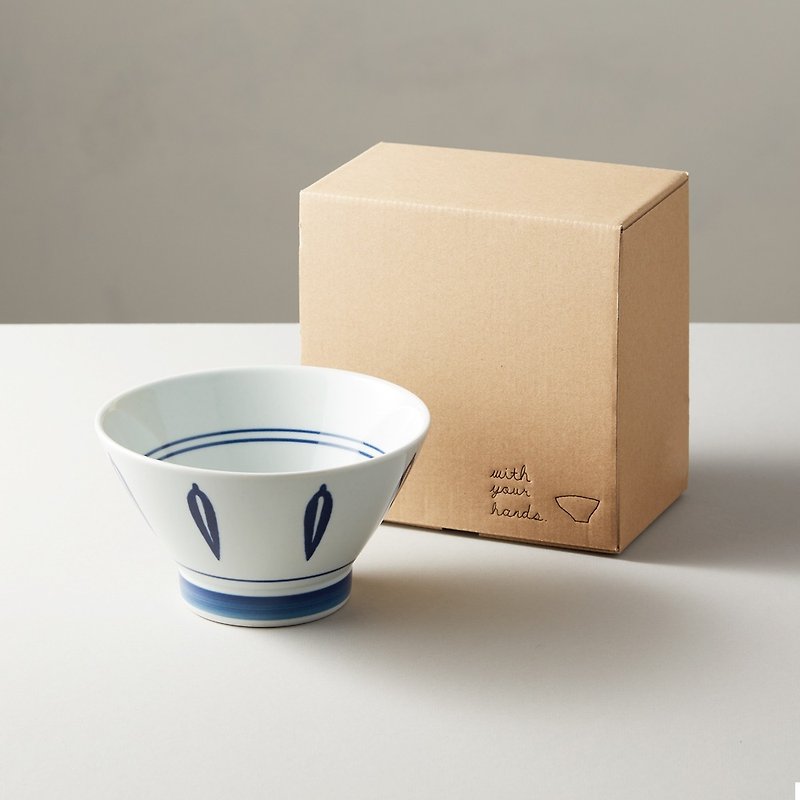 Shimaru Posozo-yaki - Blue Leaf Soup Bowl - ถ้วยชาม - เครื่องลายคราม ขาว