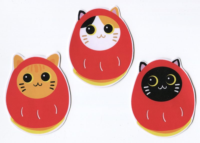 Lucky Eggs and Cats Large Sticker Set (3 Stickers) Waterproof - สติกเกอร์ - กระดาษ 