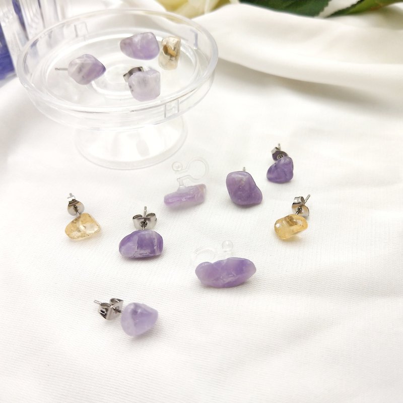 Natural Crystal Irregular Amethyst Amethyst Earrings Earrings Earrings Birth Constellation Birthday
