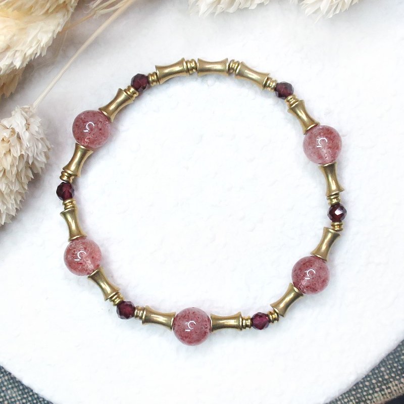 VIIART。第五星系-莓田。草莓晶石榴石黃銅手環|高等級天然石 - 手鍊/手環 - 銅/黃銅 粉紅色
