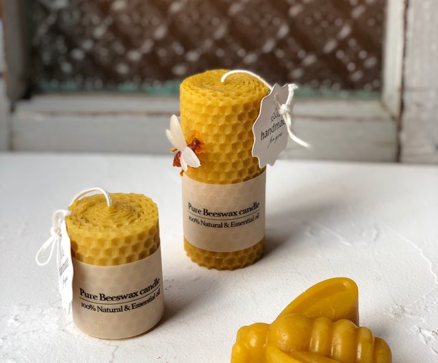 Large 4 inch wide Rolled Honeycomb Design Pure Beeswax Candle