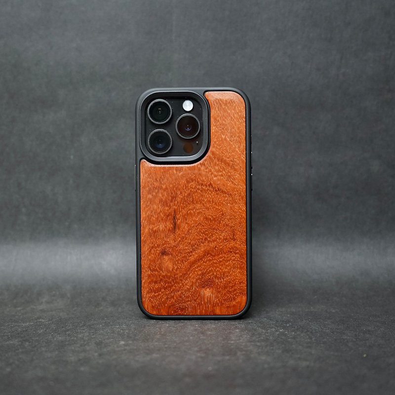 ローズウッド iPhone MagSafe フルレンジのログ落下防止電話ケース - スマホケース - 木製 オレンジ