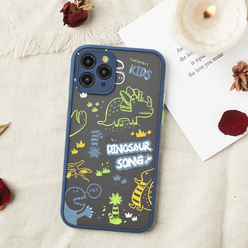 黑板恐龍塗鴉霧面防摔iPhone手機殼 Phone Case - 手機殼/手機套 - 塑膠 藍色
