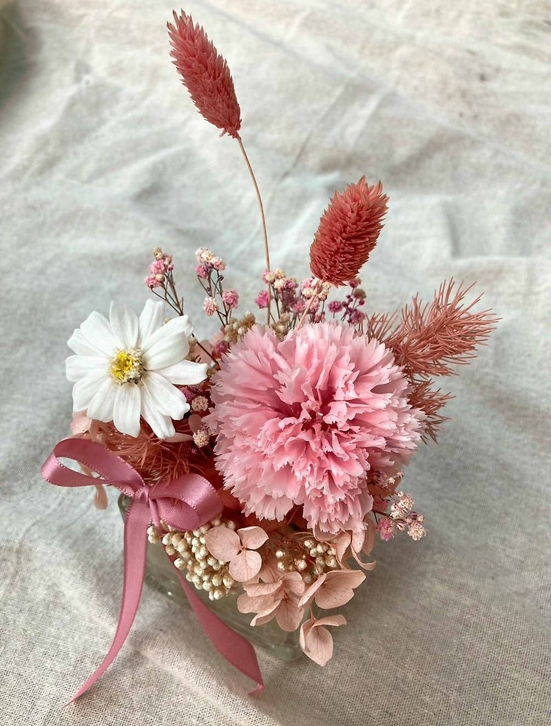 Love you every day/Mother’s Day flower gift-carnation classic small potted flower/everlasting zinnia/dried flower/potted flower - ช่อดอกไม้แห้ง - พืช/ดอกไม้ สึชมพู