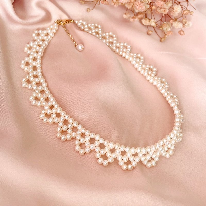 LACE浪漫蕾絲天然珍珠編織頸鏈-訂製 - 頸圈項鍊 - 珍珠 