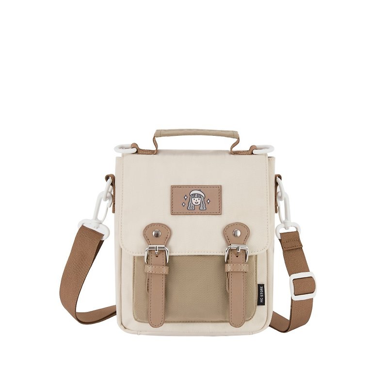 Xuan milk tea contrast color mini dual-use backpack - กระเป๋าแมสเซนเจอร์ - เส้นใยสังเคราะห์ สีกากี