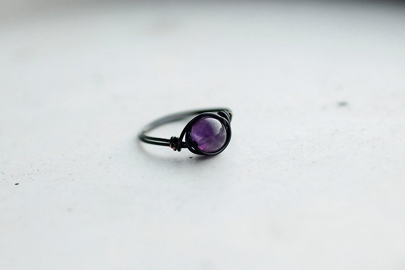 2月誕生石  6mm紫晶玫瑰金銅線戒指 - 戒指 - 寶石 紫色