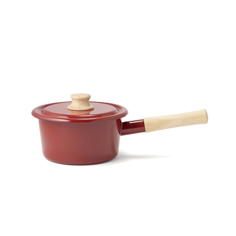 COTTON Simple Series_16cm Single Handle Enamel Conditioning Pot with Lid (1.6L)_Burgundy Red