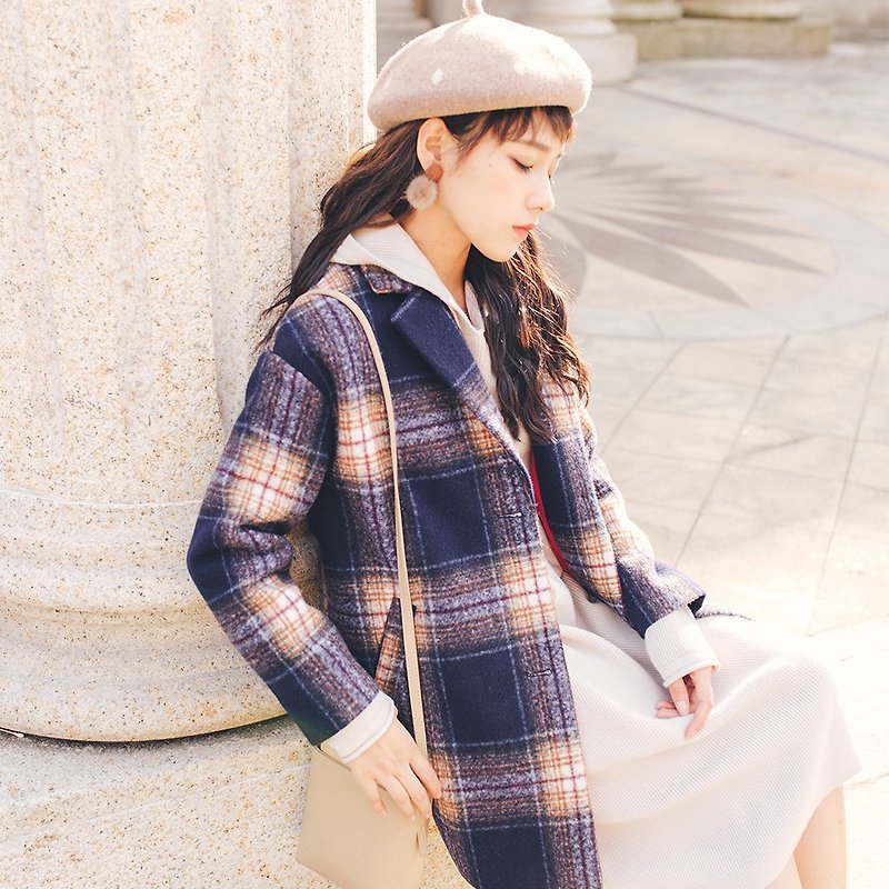 2018 autumn and winter ladies new big plaid oblique pocket jacket - Women's Casual & Functional Jackets - Polyester Multicolor