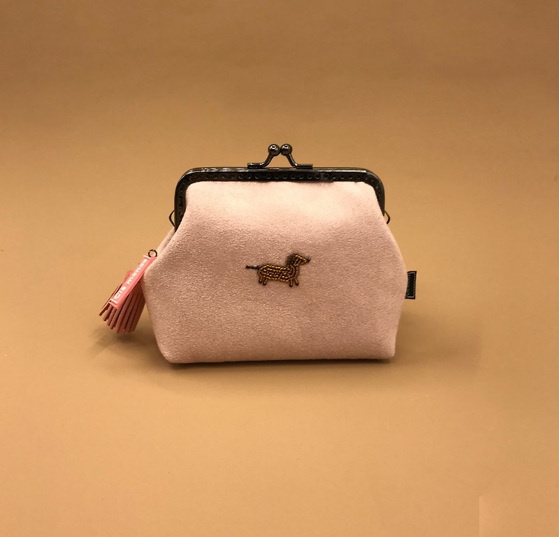 Small dachshund mouth gold bag coin purse sewn bead coin purse - Coin Purses - Polyester Pink
