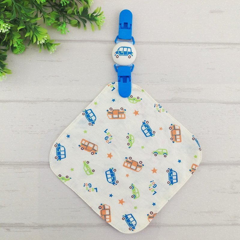 Mini car. Double-sided cotton handkerchief + handkerchief clip (can be increased by 40 embroidery name) - Bibs - Cotton & Hemp Blue