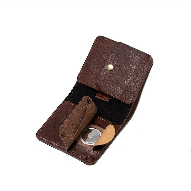 หนังแท้ กระเป๋าสตางค์ สีนำ้ตาล - AirTag Billfold Wallet with large coin pouch
