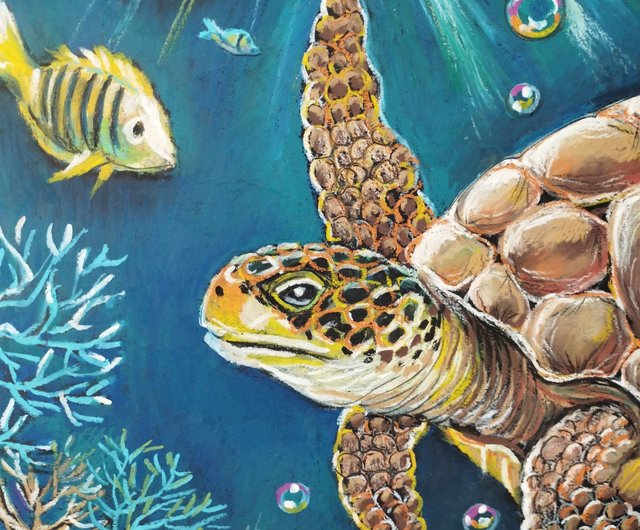 ウミガメ パステル オリジナルアート 動物 オリジナル絵画