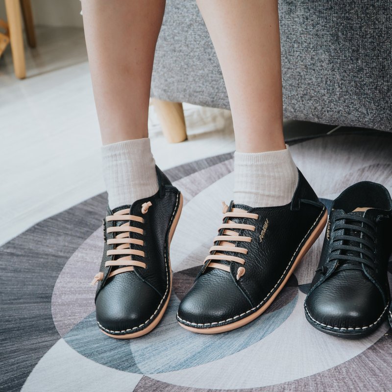 [Wide-foot friendly] MIT comfortable steamed bun shoes. Genuine Leather. Maverick black 2918 - รองเท้าลำลองผู้หญิง - หนังแท้ สีดำ