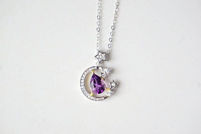 Natural Amethyst Pendant and Necklace Sterling Silver925. - 項鍊 - 純銀 紫色