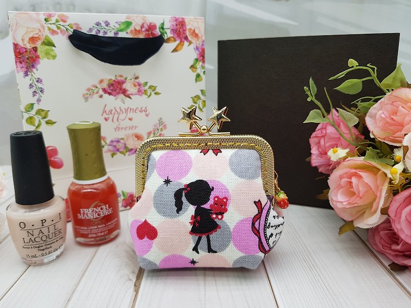 Cute girl star mouth gold bag coin purse storage bag birthday gift - Wallets - Cotton & Hemp Pink