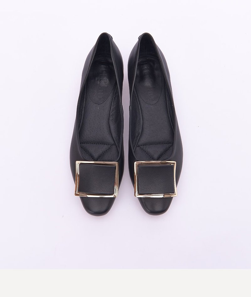 [Fashionism] leather buckle style gold and flat shoes _ classic black (22) - Women's Casual Shoes - Genuine Leather 