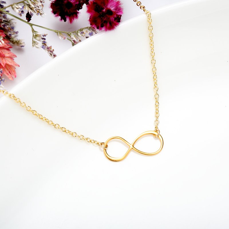 Infinity love s925 sterling silver thick 14k gold-plated necklace Valentine day - สร้อยคอ - เงินแท้ สีทอง
