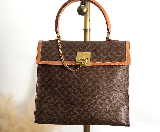 セリーヌ CELINE マカダム チェーン トートバッグ PVC/レザー 茶色