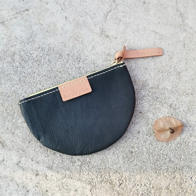 Not Full Moon handmade coin purse black - Coin Purses - Genuine Leather Black