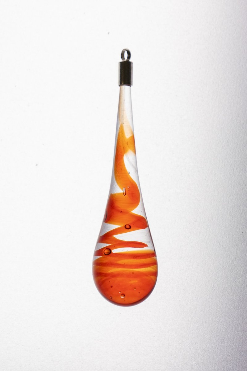 手工項鍊 - 橙紅色水滴型玻璃墜飾 - 項鍊 - 玻璃 橘色