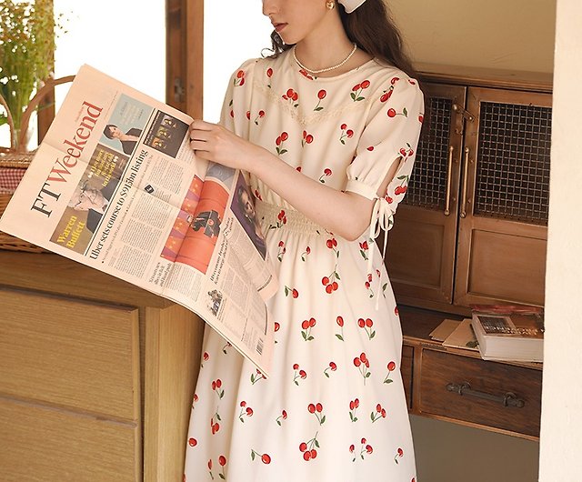 French girl cherry print dress - Shop Mintcheese One Piece Dresses ...