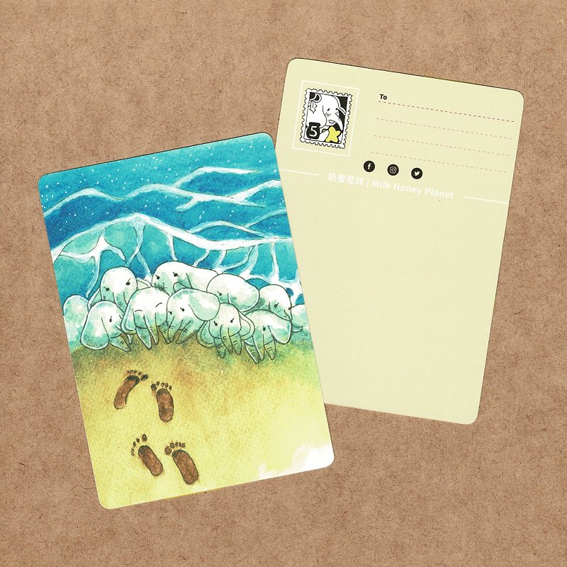 紙 卡片/明信片 藍色 - 插畫明信片 - 夏日如水系列(共5張)