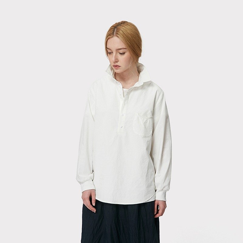 Worsted cotton white shirt collar POLO - Women's Shirts - Other Materials White