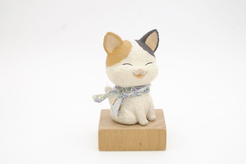 私は部屋の木の彫刻動物_座っている子猫になりたい（ログの手を刻んだ） - 人形・フィギュア - 木製 ホワイト