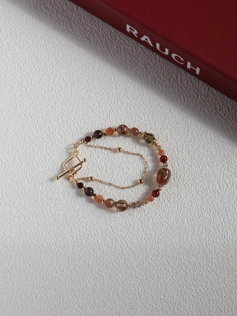 橙香摩卡。不規則黑金超七 茶晶 金草莓 14K包金 水晶礦石手鍊 - 手鍊/手環 - 水晶 咖啡色