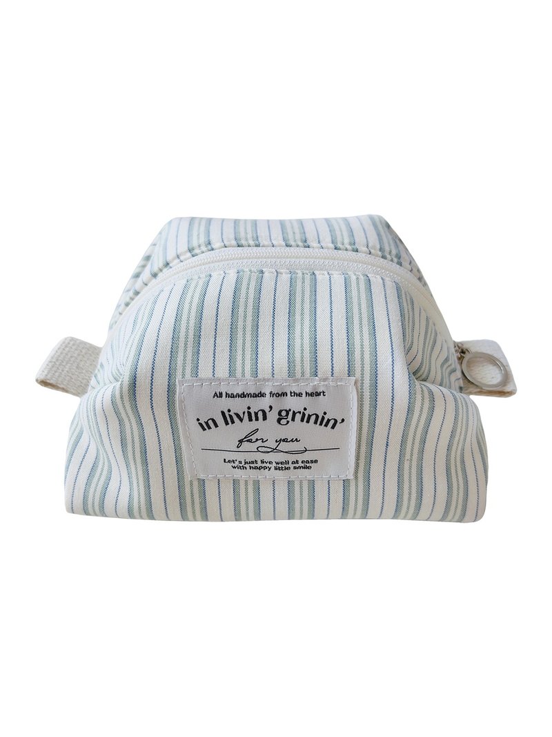 vintage stripe pouch M_mint - 化妝包/收納袋 - 其他人造纖維 綠色