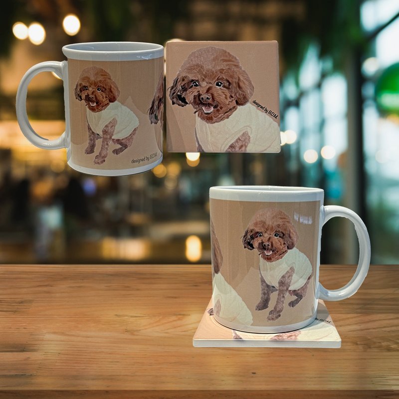 貴賓犬 陶瓷馬克杯 + 杯墊 | 禮品套裝 - 咖啡杯/馬克杯 - 陶 