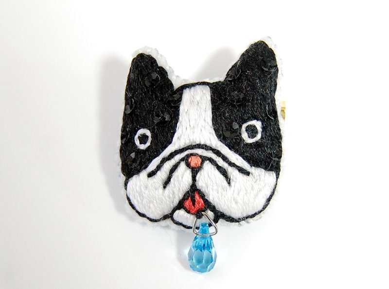 きらめくヨダレの刺繍ブローチ - 胸針 - 羊毛 黑色