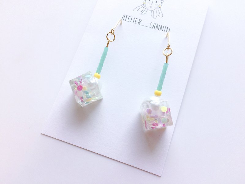Colorful Fruit Candy Box Series - pearl candy box drape handmade earrings ear hook / ear clip - Earrings & Clip-ons - Other Materials 