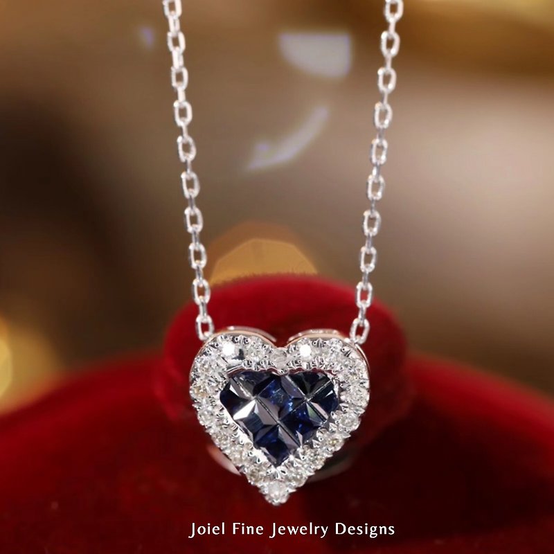 18K Gold Sapphire Heart Necklace - สร้อยคอ - เครื่องเพชรพลอย 