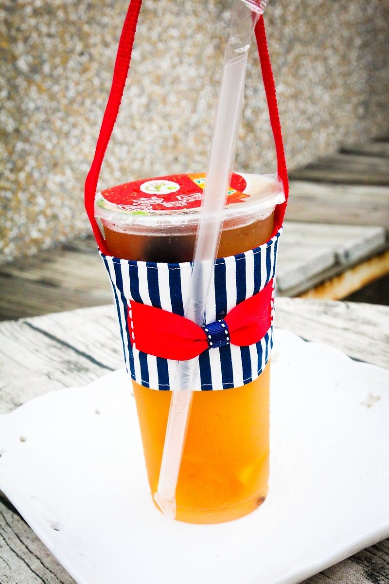 環保飲料袋 海洋風款 - 杯袋/飲料提袋 - 棉．麻 紅色
