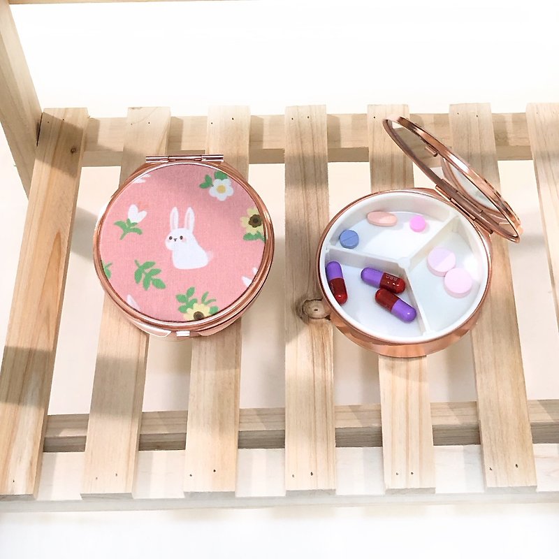 Little White Rabbit and Little Flowers. Pink/Portable Pill Box. Drug Compartment Storage Box. Earrings and Jewelry Storage - Storage - Cotton & Hemp Pink