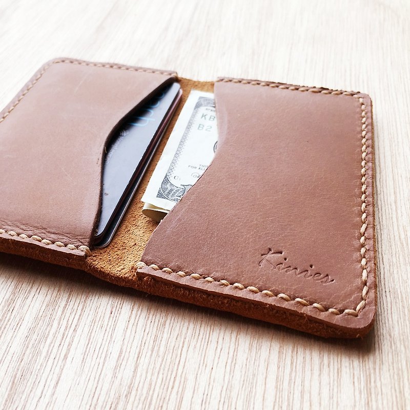PERSONALIZED GENUINE LEATHER Card Holder / Slim Wallet / Leather Wallet / Bifold - 長短皮夾/錢包 - 真皮 咖啡色