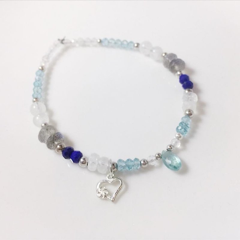 MH pure silver natural stone custom series _ Lake Serenade _ apatite - Bracelets - Gemstone Blue