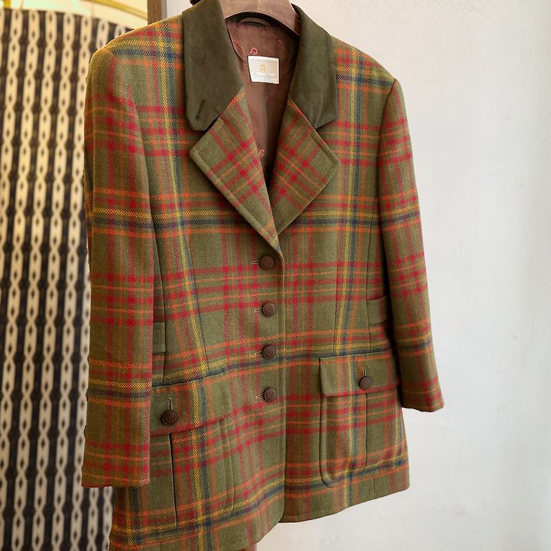 Aigner plaid vintage blazer - เสื้อสูท/เสื้อคลุมยาว - ไฟเบอร์อื่นๆ สีนำ้ตาล