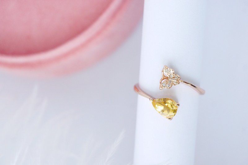 黃水晶  925 純銀鍍玫瑰金 愛心造型戒指 - 戒指 - 純銀 