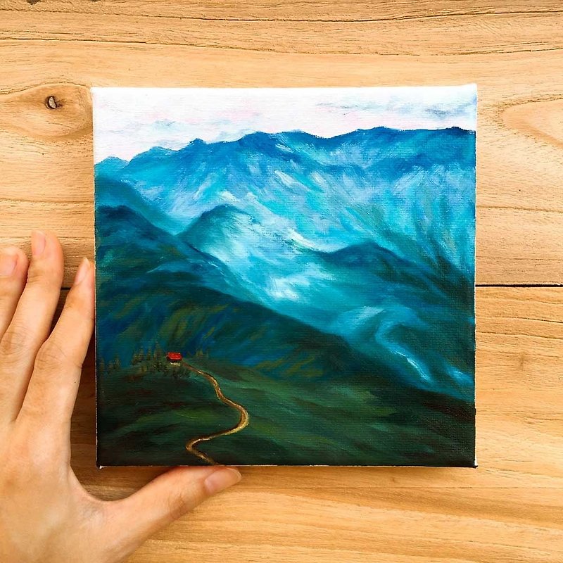 谷の小さな家元の油絵。小キャンバスヒル山脈の風景 - ポスター・絵 - コットン・麻 