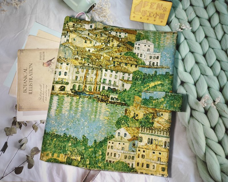 Pre-order area-American limited edition fabric oil painting bronzing Klimt Castle B5 handbook cover-cloth book cover - Book Covers - Cotton & Hemp 