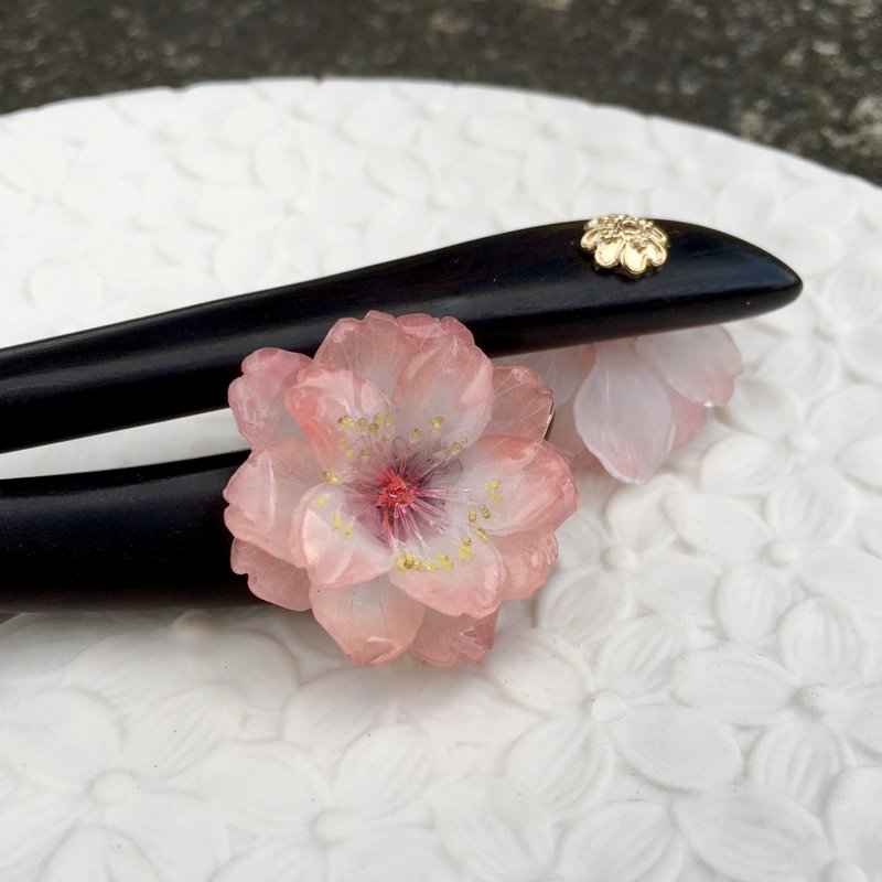 [Ruosang] Yae Sakura. Double cherry tree hairpin. Japanese hairpin. Simple hairpin. Can be issued directly - เครื่องประดับผม - เรซิน สึชมพู