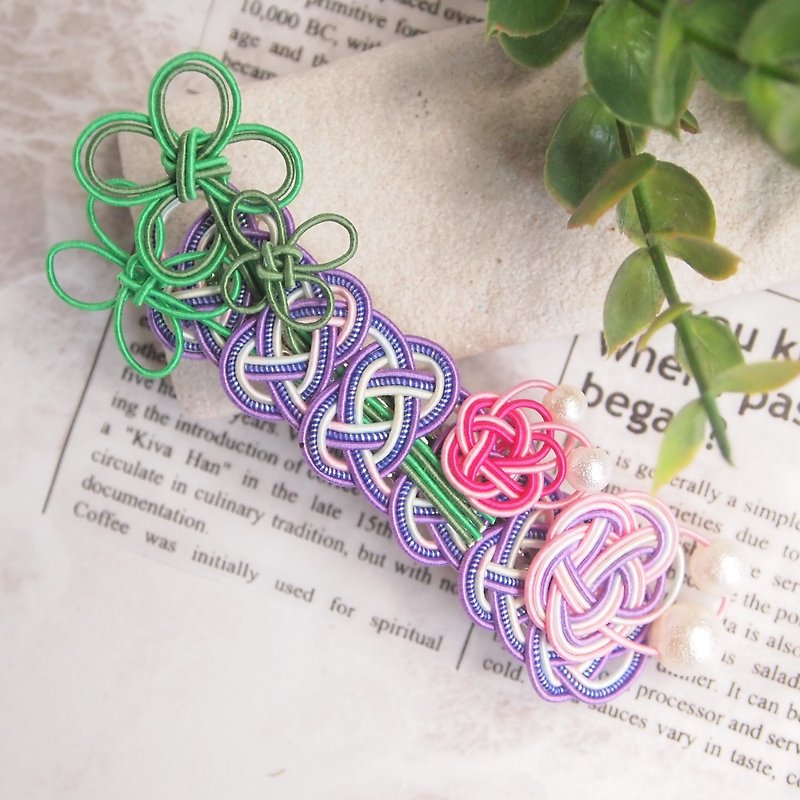 [Barrette] Mizuhiki Four Leaves of Wishes - Hair Accessories - Paper Multicolor